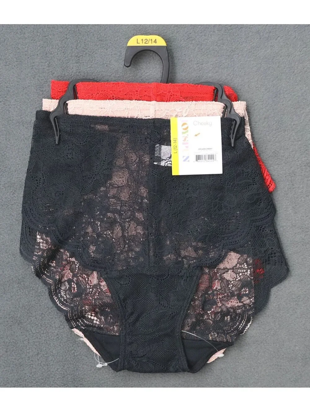 Joyspun 3-Pack Womens Lace Cheeky Panties Black Pink Red Size Large 12-14
